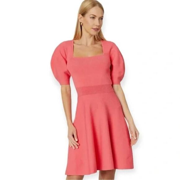 TED BAKER London Hayliy Dress Puff Sleeve Knit Skater Pink TB Size 3 US 8 - Picture 2 of 10